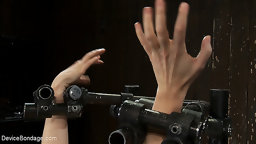 Adrianna Nicole metal-bound in doggy-strappado, fucked by our Alpha machine.