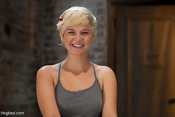 Cute innocent girl next door does first hardcore bondage shoot. Elbows bound tightly, gagged and made to cum, then suspended...