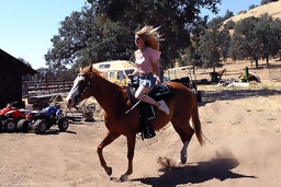 Jada Fire and Tawni Ryden sexually submit to Mark Davis outdoors at the ranch. The girls are pulled behind his horse to the...