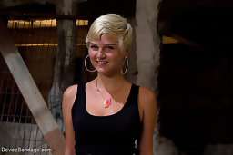 Angel-faced Chloe Camilla bolted to the ceiling in severe metal bondage, spread like a whore, abused, sprayed down and suffering...