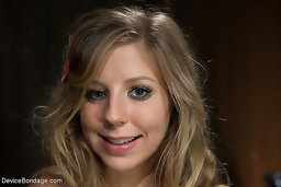 In Part 2 of Chastitys Live Show she is suspended in a tough leather hogtie, tormented by Mz Berlin, and made to cum by gimp...