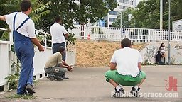 All natural Latin girl gets dominated and used in public by two men