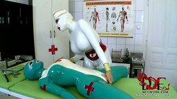 Super curvy latex babes go wild and crazy in the clinic