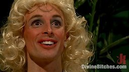 Maitresse Madeline totally humiliates slave with full feminization then trains him to service cock and pussy for a party...