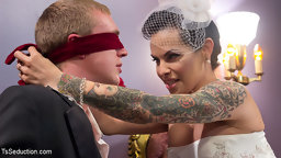 TS Foxxy & Zane consummate their wedding night. Zane finally has a taste of her ravenous cock & he cant get enough so she...